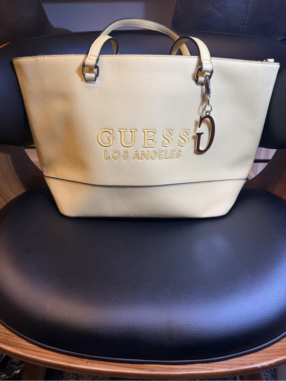 GUESS Los Angeles Yellow Tote with Gold Accent Charm